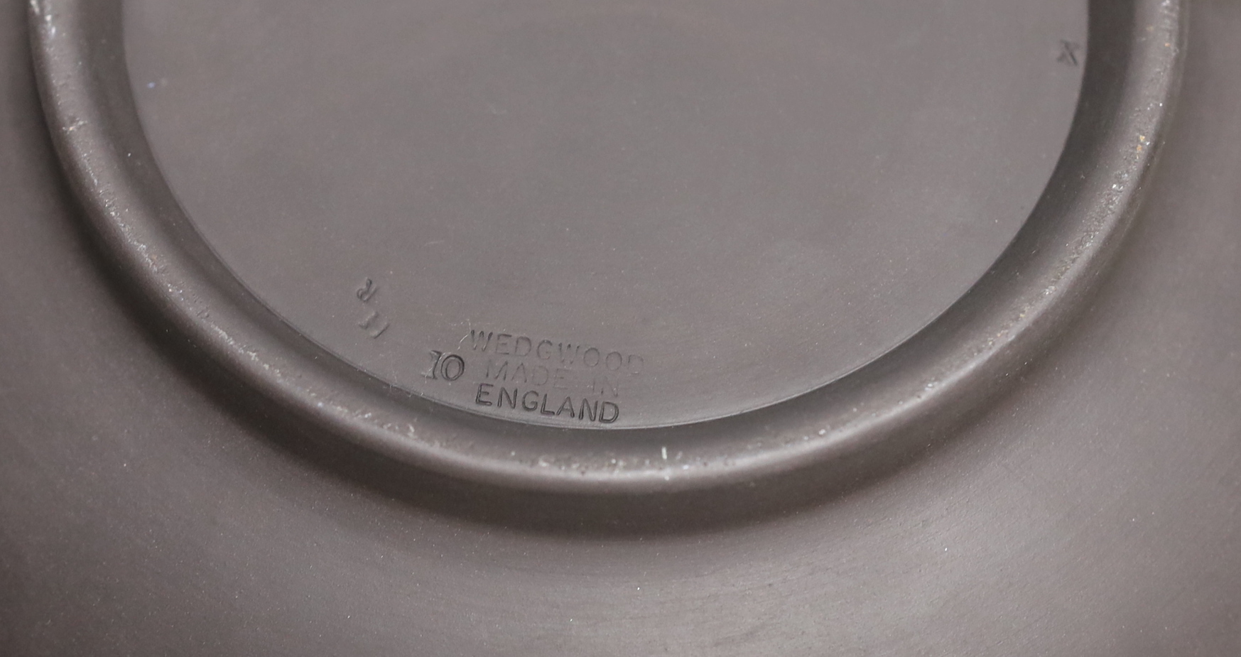 Three Wedgwood Jasperware items, platter, basalt bowl and a sacrifice bowl, largest 41cm long